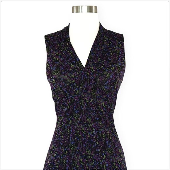 Kenneth Cole Reaction Black Purple Print Stretch Mesh Sleeveless Sheath Dress XS - Picture 2 of 4
